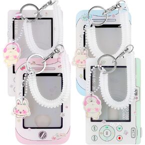 4pcs Photo Card Holder Badge Holders,3 Inch Photocards Holder Id Card Holder Photocard Keychain Protective Sleeves,Cute Photocard Holder Keychain Cartoon Decorative Pendant with Spiral Wrist Coil