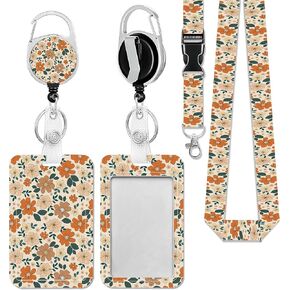 Lanyards for Id Badges,Japanese Mountain Cherry Blossom Floral Badge Reel Heavy Duty with Carabiner Clip,Work Name Tag Lanyard Ajustable ID Card Protector Case for Nurse Teacher Students