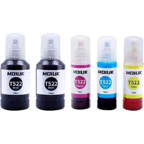 5 Pack T522 522 Ink Refill Bottles Compatible with Epson EcoTank &Workforce Printers: ET-2400 to ET-4850, ST-2000 to ST-C4100, Expression ET-2700 to ET-3700 – High-Yield Ink for Home & Office 2BKCMY