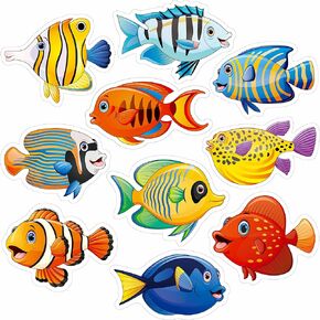 50 PCS قواطع الأسماك الاستوائية ، والطباعة على الوجهين الأسماك البحرية لهجات الحيوانات القصاصات النشرة الفصول الدراسية زخرفة في 10 تصميم