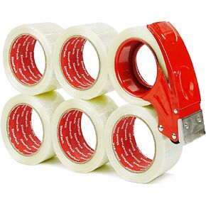Strapping Tape with Dispenser, 3 Pack 2 Inch x 30 Yards 5.5 Mil, Heavy Duty Reinforced Fiberglass Tape for Moving,Shipping,Storage