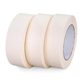 IDL Packaging 1 1/2-inch x 60-Yard White Masking Tape (Pack of 3 Rolls), Natural Rubber Adhesive - Sharp Lines and Surfaces Protection - Sticks to Any Surface
