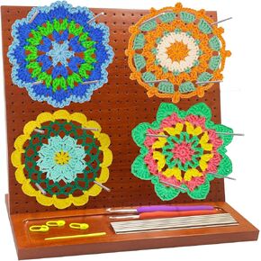 Velavow 11" Crochet Blocking Board with 16 Pegs/Pins, Wooden Blocking Board for Crochet Projects, Ideal for Granny Squares, Gifts for Women, Moms, and Mothers