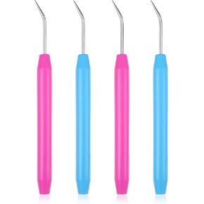 Knitting Loom Hook Pick Tool Crochet Needle Hook Set with Handle Knitting Board Matching Hook Needles with Convenient Rubber Handles for Beginners Knitting Knitter Craft, 4 Pcs(Blue, Red)
