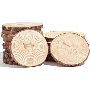 30Pcs Natural Wood Slices for Centerpieces Round Wooden Discs with Tree Bark Unfinished Natural Wood Slices for Painting Crafts Christmas Ornaments Wedding Rustic Decoration(2.7-3.1 inches)