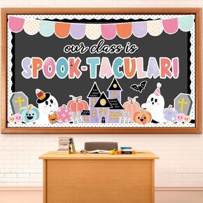 Halloween Classroom Bulletin Board Decoration Halloween Ghost Bulletin Board Set Decor Pink Black Ghost Boo Spider Cutouts Bat Castle Ghost Bulletin Board for School Home Wall Party Decor