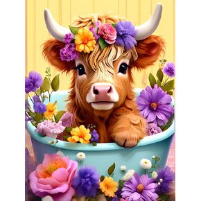 generic 5D DIY Diamond Painting Kits for Adults, Cow and Flower Full Drill Diamond Art, Animal Diamond Art Kit Gem Art for Home Wall Decor (11.8 * 15.8 in), B11020