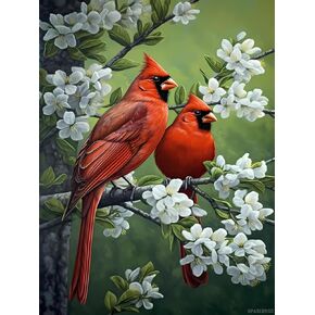 UPABLUNSO Diamond Painting Kits Cardinal Couple Diamond Painting Adults Full Drill Diamond Paintings Kit Crafts Cardinal Bird Diamond Painting Packs Art Home Wall Decor 12x16inch