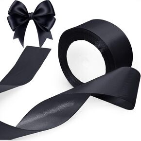 Luomorgo 1 1/2 Inch Satin Ribbon, 25 Yards Black Satin Ribbon, Fabric Ribbon for Gift Wrapping, Craft, Wedding, Birthday Party Decorations