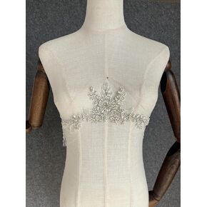 Jenniferwu Handmade beaded appliques Embroidered Rhinestone Lace Beaded Apnplique with Sequins Trim lace Patches for Wedding Evening Dress DIY Manual Accessories One Pair LA1008-Green