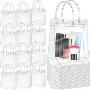 85 Pcs Clear PVC Gift Bags with Handles Plastic Transparent Wrap Bags Bulk Reusable Bride Favor Totes for Shopping Wedding Baby Shower Birthday Party, 9.84 x 9.84 x 3.54 Inch