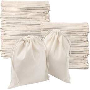 PALTERWEAR Drawstring Bags Bulk Wholesale - Pack of 100 - Size 6 x 8 (Natural Cotton - Double Drawstring)