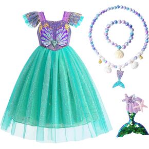 Foierp Mermaid Costume for Girls Little Princess Mermaid Dress up for Kids with Accessory Party Christmas Halloween Outfit