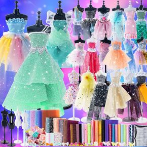 1000+ PCS Fashion Designer Kits for Girls - Sewing Kit with 4 Mannequins - DIY Arts and Crafts Kit Doll Clothes Making Set - Designer Dress Girls Toys for Age 6 7 8 9 10 11 12+ Year Old Gifts