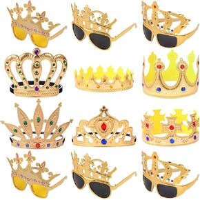 12pcs Party Gift Gift Crown Crown Admable King Crown Hat Crown Crown Sunglasses Crown Gunning Greains for Party Photo Props Kids King Queen Prince Costume Association Sucsorials Dress-Up Supplies