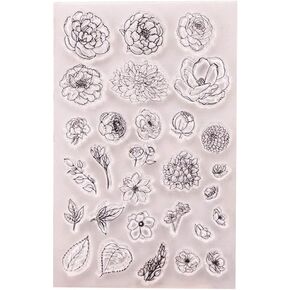 DIY Peony Flowers Leaves Clear Stamps for Card Making or Journaling, Mother's Day Rubber Stamps for Albums Journals Scrapbooking Paper Crafts Decoration