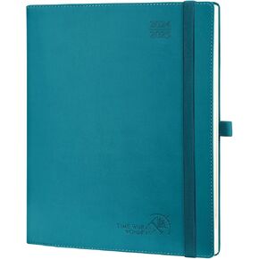 POPRUN Planner 2024-2025 (8.5'' x 10.5'') Academic Year Calendar (July 2024 - June 2025) with Hourly Time Slots, 2024 Weekly Planner for time Management, Leather Soft Cover - Pacific Green