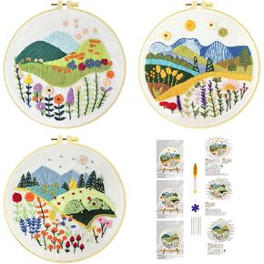 51buyoutgo 3 Pack Flower Grass Embroidery Starter Kit, Beginning Easy Funny at Home Hand Embroidery Patterns Kits Set for Beginners Adults, Stamped Counted Cross Stitch Crossstitch, DIY Needlepoint