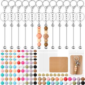 156 PCS Silicone Beadable Keychain Bars Set Beaded Keychains Bulk Silicone Beads for DIY Making Kit(Candy)