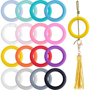 Framendino, 16 Pack Silicone Beadable O Rings Circle Bead Frame 65mm Round Loop Link Connectors Focal Beads Pendant Charms DIY Keychain Necklace Bracelet Jewelry Making Black
