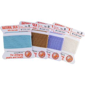 مجوهرات Griffin Bead Cord 100 ٪ Natural Silk #8 تشكيلة اللون (أبيض/الفيروز/البيج/أرجواني) تتضمن كل بطاقة إبرة متطورة.