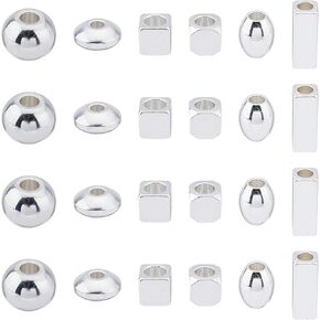 UNICRAFTALE About 60pcs 3-8mm Square/Barrel/Disc/Round/Rectangle Spacer Beads Stainless Steel Beads 1-2mm Hole Metal Beads Spacers for DIY Jewelry Making Silver Color