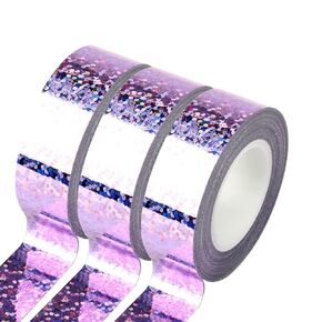 3 Rolls Holographic Glitter Washi Tape 15mm*5m Laser Decorative Tapes Self Adhesive Masking Tape for DIY Crafts Wrapping, Pinkish Purple