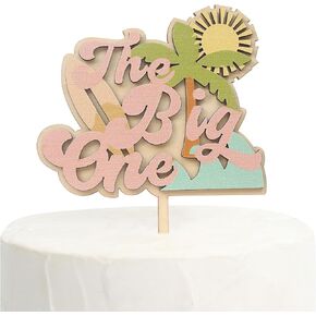 First Birthday Surf Theme Cake Topper - Beach Party Cake Topper，Wave-Themed Cake Topper，1st Birthday Wooden Cake Topper，Smash Cake Photo Props