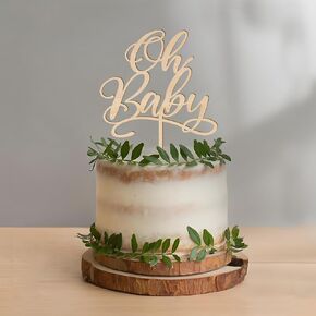 Oh Baby Cake Topper in Wood Baby Shower Gender Reveal Party Cake Decoration (Design 01)