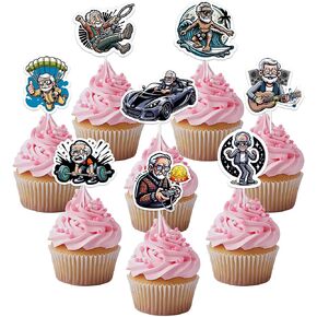 Old Man Cupcake Topper Elderly Fashion Grandpa Cake Decorations Father's Birthday Cupcake Topper Happy Father's Day Cupcake Topper