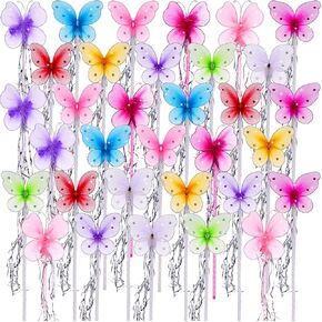 33 Pcs Fairy Wand Butterfly Wands Glitter Wand with Ribbon Colorful Princess Wands Tea Party Supplies for Halloween Cosplay Costume Birthday Baby Shower Decoration Shows Photo Props, 8 Vibrant Colors