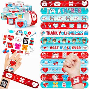 48 PCS ممرضة الحفلات تفضل 24pcs الوشم الملصق 24pcs أساور صفعة المعصم مثالية لحفلات عيد ميلاد تحت عنوان دش الأطفال أو مكافآت الفصول الدراسية ديكور والهدايا المثالية للفتيات والفتيان