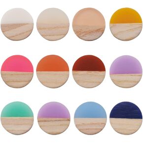 Beadthoven 50pcs Resin Wood Cabochons No Hole Flat Square Resin Wooden Blanks Mixed Color Resin Wood Charm Beads for DIY Stud Earrings Jewelry Making Crafts