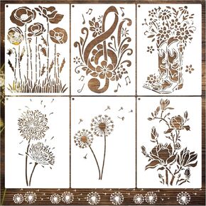 Flower Stencils for Painting on Wood, Dandelion Stencils for Crafts Reusable Wood Burning Drawing Art Floral Paint Stencils and Patterns for Wall Cake Cookie Canvas Furniture Paper
