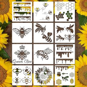 12 PCS Bee Stencil Honeycomb Painting Stencil Can be Reused DIY Crafts Design Decoration Paint Stencils Wood Burning Stencils and Patterns