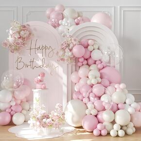 Light Pink Balloon Arch Kit, 131Pcs Pink and White Balloons Arch Garland Kit Macaron Pink Light Pink Sand White Balloons Clear Balloons for Birthday Baby Shower Bridal Party Decorations
