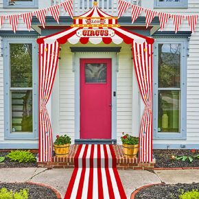 H1vojoxo 19PCS Carnival Circus Tent Porch Banner Set Carnival Entryway Party Supplies Red White Striped Awning Hanging Decor for Carnival Party, Trunk or Treat, Outdoor Indoor Festival Welcome Door