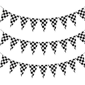 3 Pieces Black and White Checkered Flags Banner,Race Car Birthday Banner, Racing Themed Party, Race Car Party Decorations, Boys racing themed birthday decorations