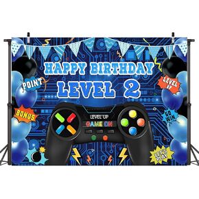Game Theme Level 8 Birthday Backdrop Video Game Happy 8th Birthday Party Decorations Level Up Theme Boys Kids Birthday Party Supplies(7×5FT)
