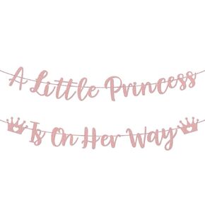 A Little Princess Is On Her Way Banner, Pre-Strung Party Signs Decorations, Glitter Banner for baby girls Birthday Baby Shower Party Decorations