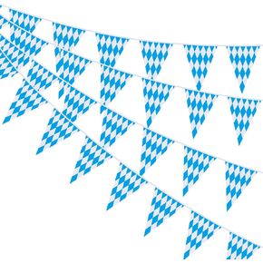 Ahfulife Oktoberfest Bavarian Flag Banner ، 39.3 قدمًا ، 30 PCS ، بلاستيك PE مقاوم للماء ، أزرق ، أبيض