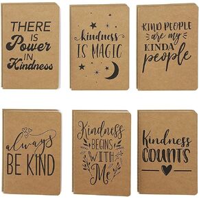 Paper Junkie Blank Pocket Notebook A6-6 Inspirational Kindness Quotes (Small) - 4x6 Brown Lined Kraft Paper Journals for Students to Write Stories, Classroom Supplies (Pack of 12)