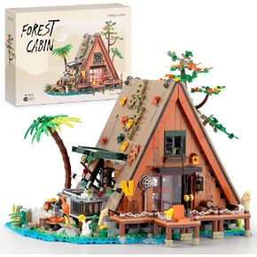 A-Frame Cabin Building Set, Forest Lakeside Cabin House Mini Building Block Set, Collectible Display Model Kit for Adults and Teen, Gift for Nature and Architecture Lovers (1486 Pcs)