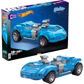 Mega Hot Wheels Race Car Building Toys Set, Twin Mill with 635 Pieces, Build & Display Collector Replica, Blue, Kids & Adults