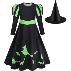 Glinda Kids Elphaba Witch Costume for Girls Cosplay Dress Up Black Hat