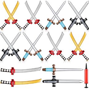 HyDren 20 Pcs Inflatable Swords Funny Inflated Katana Sword Toy Inflatable Plastic Swords with 1 Pcs Pump Cute Party Favors for Boys Girls Birthday Theme Party Cosplay Supplies, Mixed Color