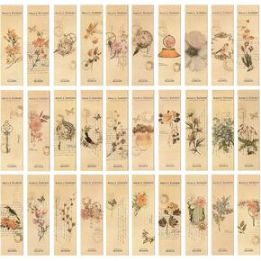 Vintage Style Natural Flower Butterfly Bird Bookmarks, 30 Pcs