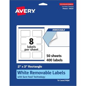Avery Matte White Removable Rectangle Labels with Sure Feed Technology, Print-to-The-Edge, 2" x 3", 120 Removable Labels, Laser/Inkjet Printable Labels