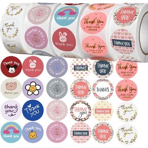 Thank You Sticker Thank You Stickers - 5 Rolls, 2500 Total | Foil, Cartoon & Hand-Drawn Designs | Perfect for Gifts, E-Commerce Packaging & Celebrations