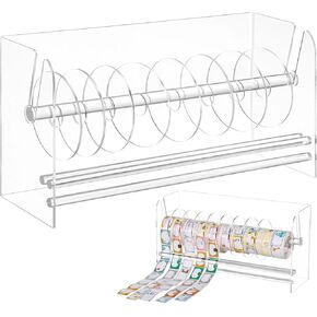 Clear Label Roll Holder, Transparent Acrylic Tape Dispenser, Adjustable Desktop Sticker Roll Holder for Office and Home, Adjustable Sticker Roll Holder with 8 Removable Divider Disks